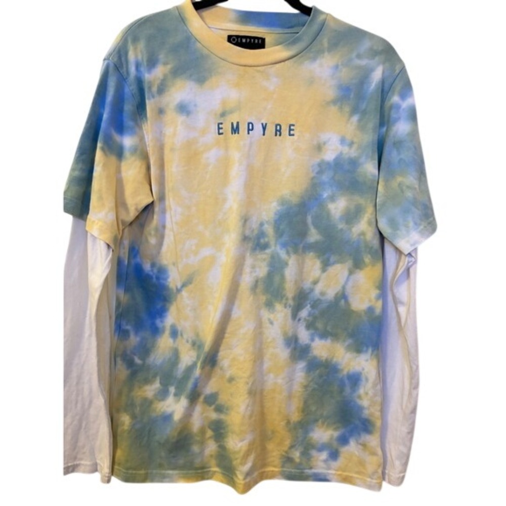 Empyre Mens Yellow Blue Tie Dye Layered Long Sleeve T-Shirt Size M